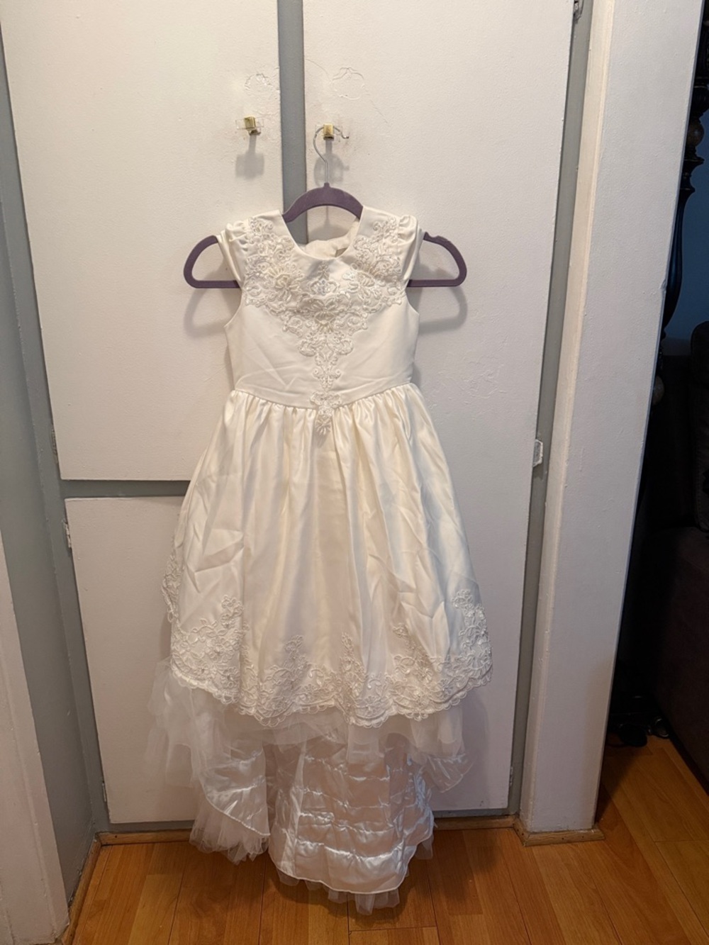 Ivory Lace Overlay Flower Girl Dress